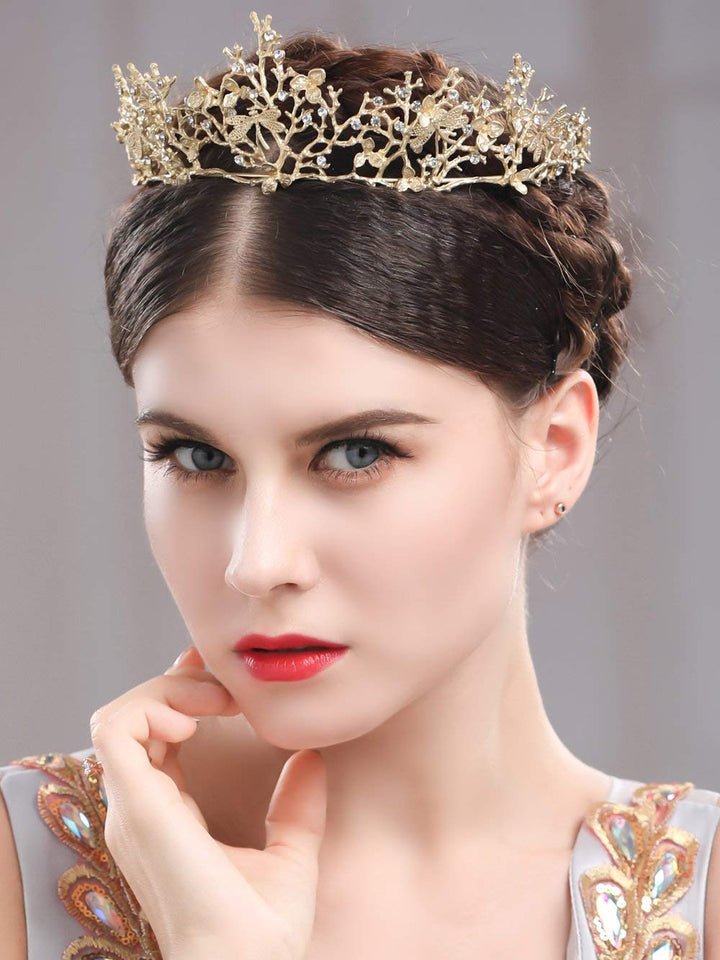 Yean Wedding Crown and Tiara Flower Bridal Princess Queen Crown Baroque Vintage Rhinestone Headband for Bride and Bridesmaid Gold