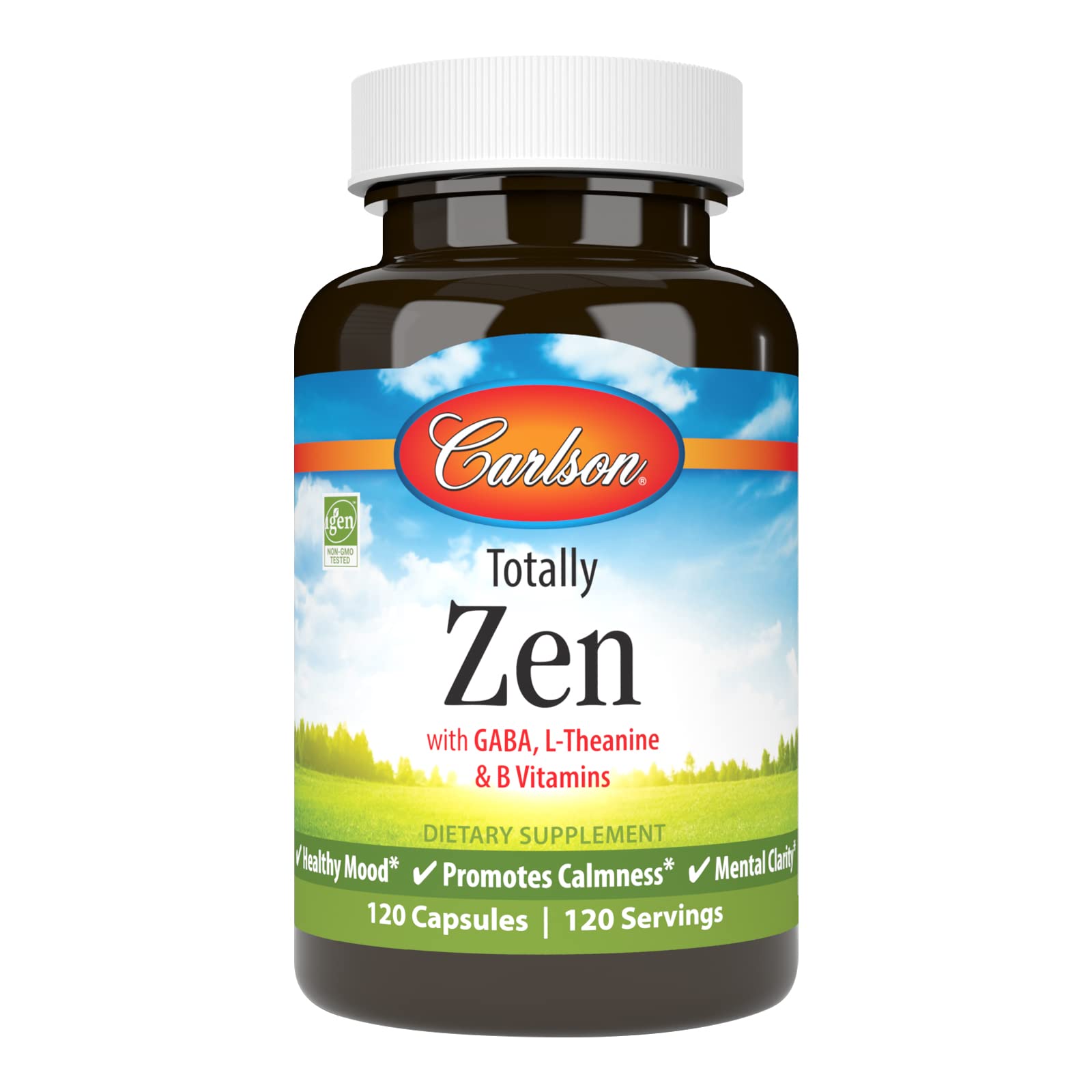 Carlson - Totally Zen, GABA, L-Theanine & B Vitamins, Healthy Mood, Promotes Calmness & Mental Clarity, 120 Capsules