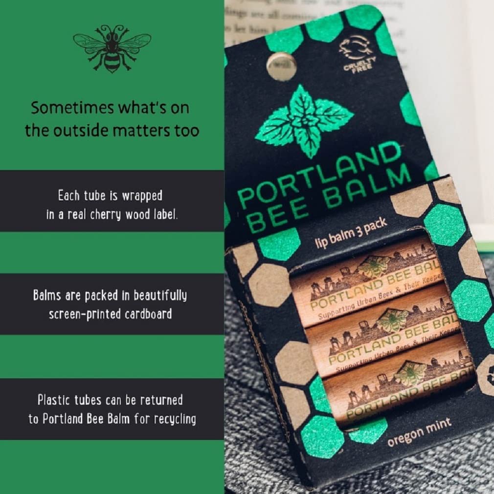 Pack of 3 , Oregon Mint : Portland Bee Balm, Beeswax Based Lip Balm - Oregon Mint, Pack of 3