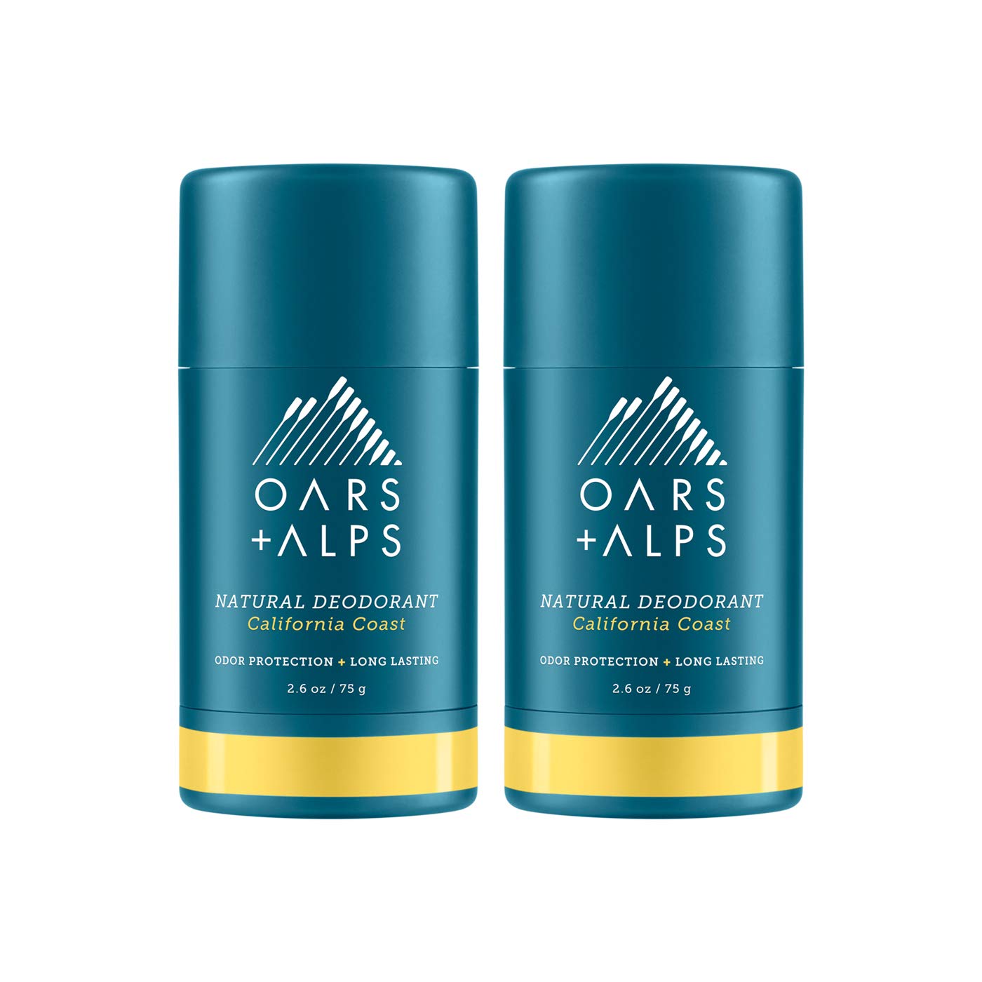 Oars + Alps Natural Deodorant for Men and Women, Aluminum Free and Alcohol Free, Vegan and Gluten Free, California Coast, 2 Pack, 5.2 Oz