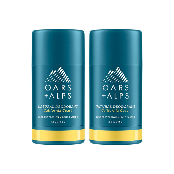 Oars + Alps Natural Deodorant for Men and Women, Aluminum Free and Alcohol Free, Vegan and Gluten Free, California Coast, 2 Pack, 5.2 Oz