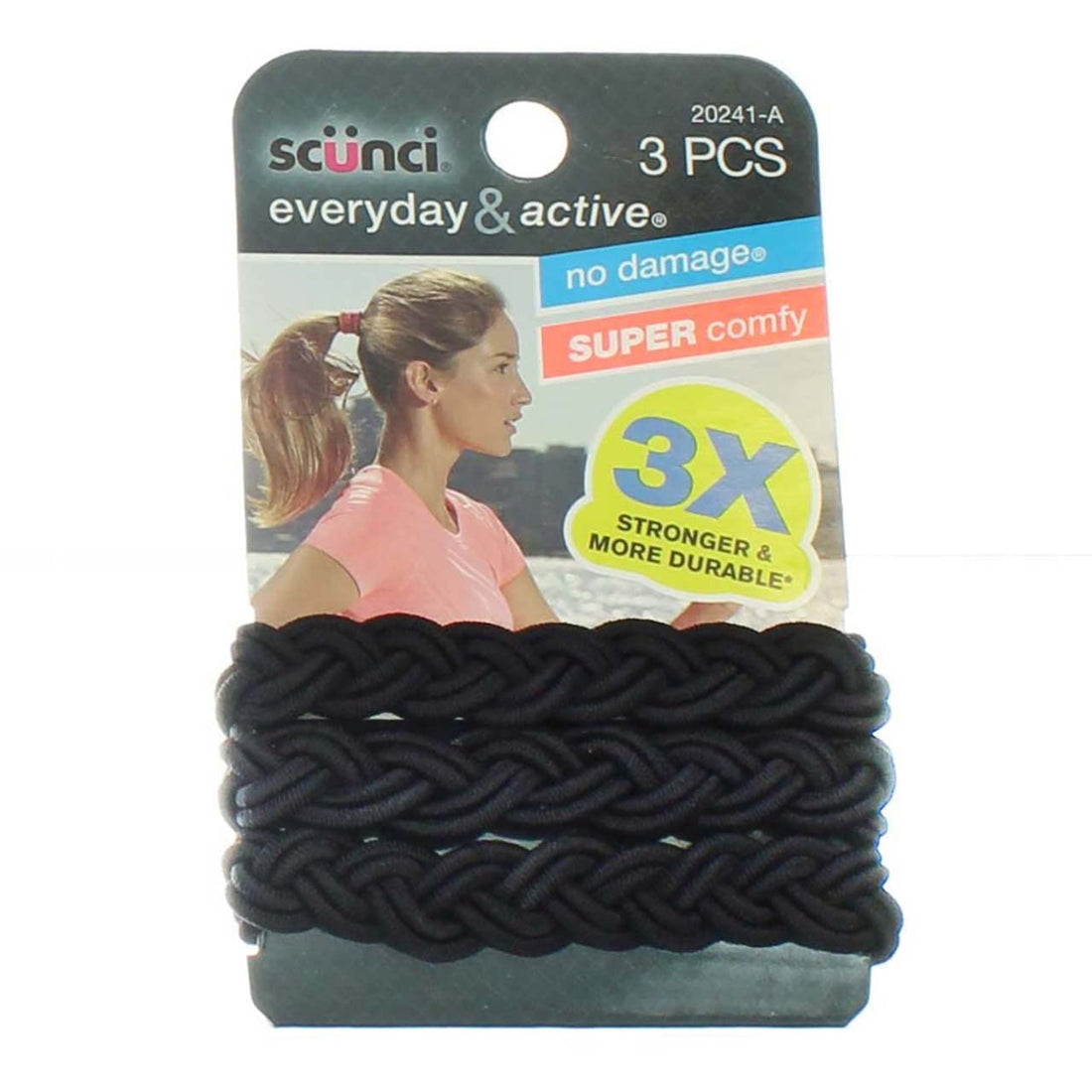Scunci Braided 3 Strands No Damage Elastics - Black - 3 Ct, 0.80 Ounce