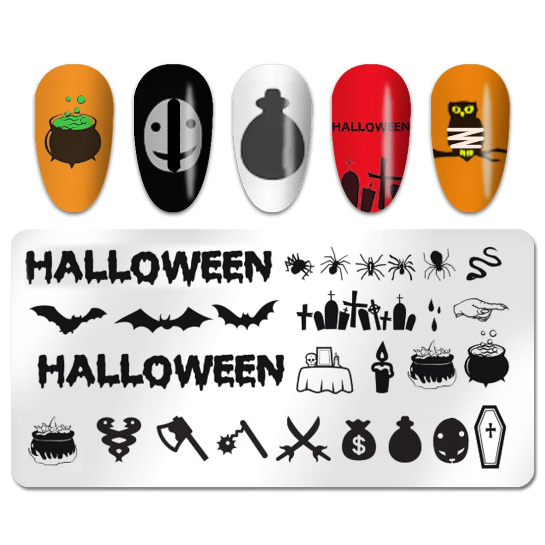 SILPECWEE 6pcs Nail Stamping Plate Halloween Pumpkin Bats Flame Nail Stamp Nail Stencils Stamping Plates For Nails DIY Nail Accessories