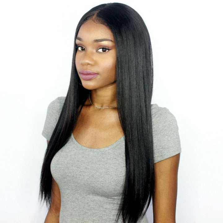 Premier 360 Lace Frontal Wig Light Yaki Straight Brazilian Remy Human Hair Wigs for Women 150% Density 360 Lace Front Wigs Pre Plucked Hairline with Baby Hair 16 inch Natural Color free part