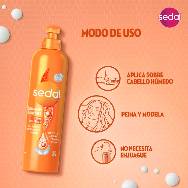 Sedal S.O.S. Reconstruccion Estructural Con Bio Keratina Crema Para Peinar (Styling Hair Cream Structural Reconstruction) 300 Ml