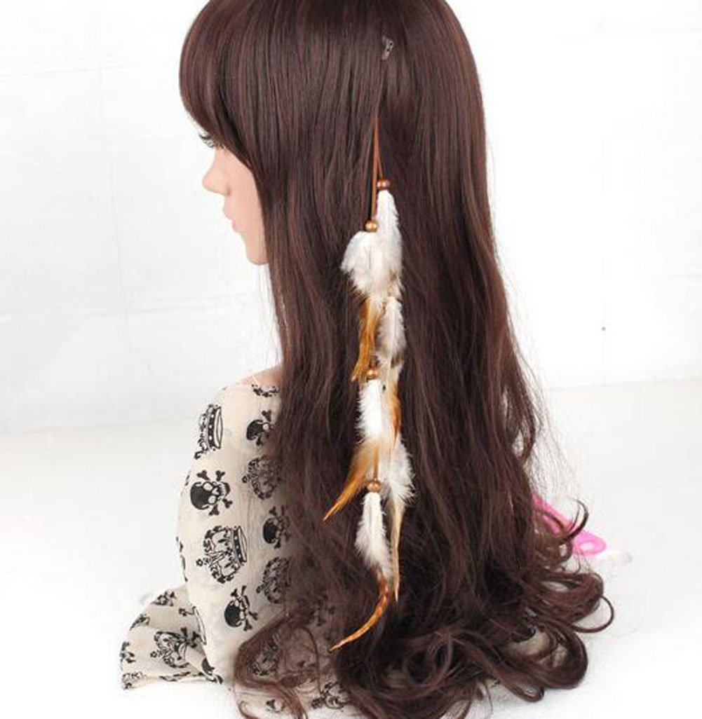 Suoirblss Handmade Boho Hippie Hair Extensions With Feather Clip Comb Hairpin Headdress DIY Accessories for Girls Women Lady