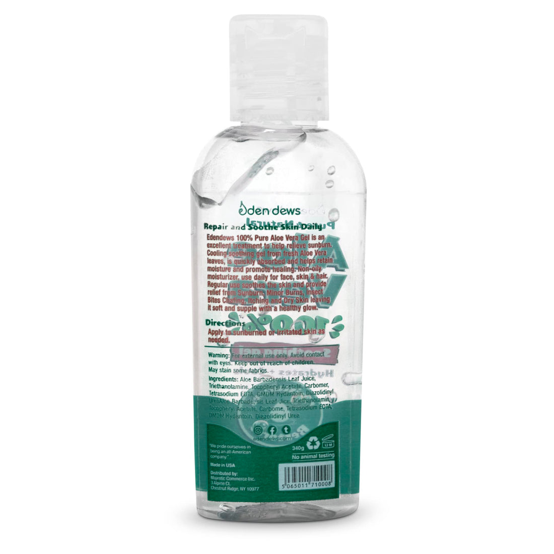 Eden Dews Organic Aloe Vera Gel 100% Pure & Natural Gel, Moisturizing, Face Skin & Hair Care, Sun Burn Relief, Hydrate + Soothe Dry Skin, Acne, Razor Bumps, Made in USA, Travel Size, (1, (2 Oz))