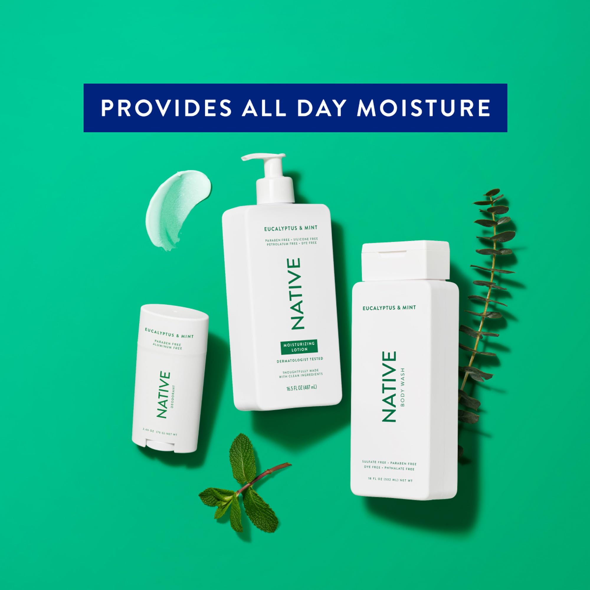 Native Body Lotion Contains Naturally Derived Plant-Based Moisturizers for Women and Men | Restores Dry Skin, Eucalyptus & Mint, 16.5 fl oz