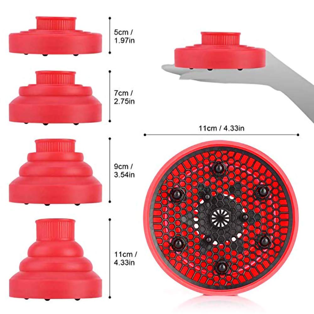 AINAAN Collapsible Silicone Hair Diffuser Attachment- The Latest Travel Portable, 2019, Red