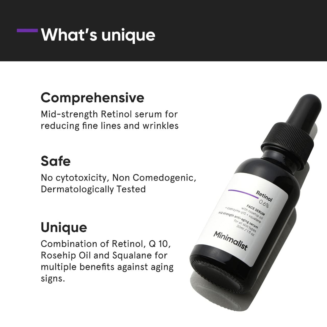Minimalist 0.6% Retinol Serum For Anti Aging | Antioxidant Effects with Coenzyme Q10 | Reduces Fine Lines & Wrinkles | Mid Strength | 1 Fl Oz / 30 ml