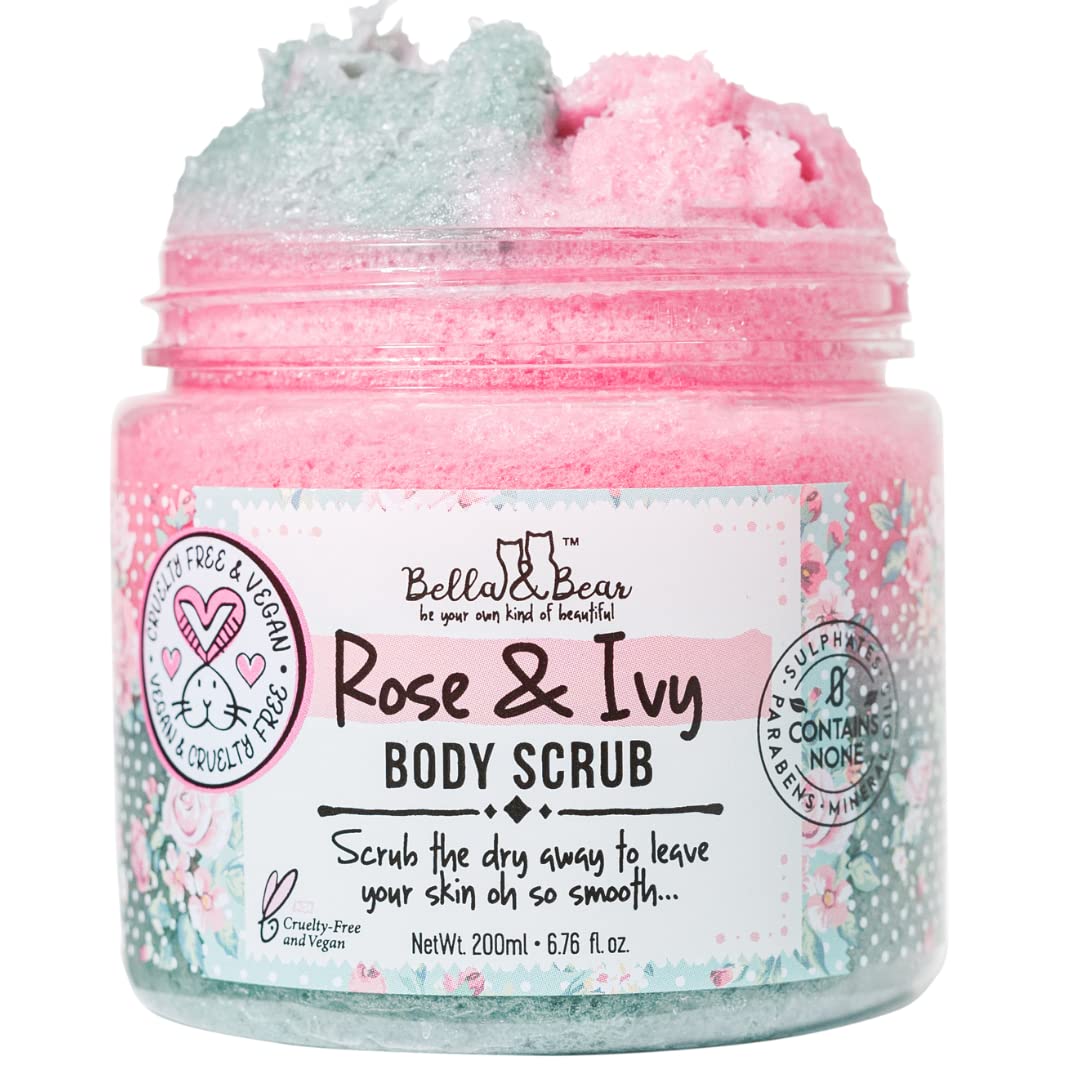 Bella & Bear Rose & Ivy Body Scrub - Vegan & Cruelty-Free Oil-Free Exfoliator | Polish Your Skin to Perfection | 6.7oz of Floral Bliss for All Women