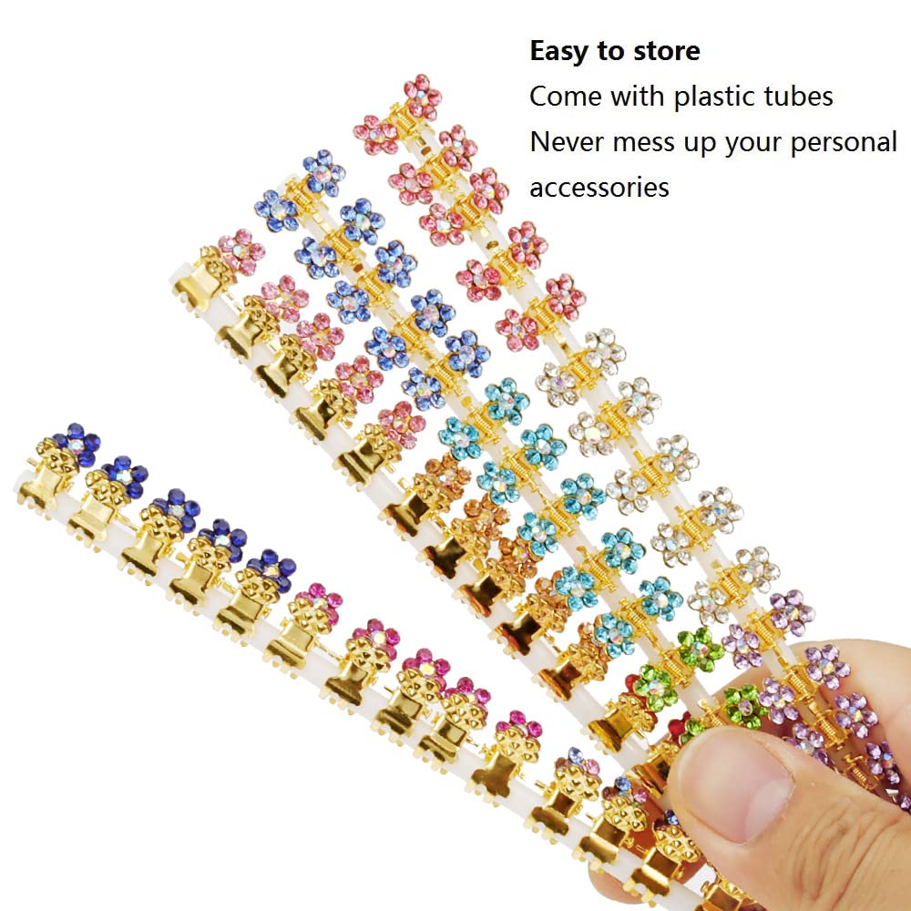 Small Hair Clips Mini Hair Claw Clips No-Slip Grip Jaw Clips Glitter Teeth Clips Rhinestone Hair Clips Metal Clamps Mix Colored Flower Hair Accessories for Girls Women (Gold-13Colors)