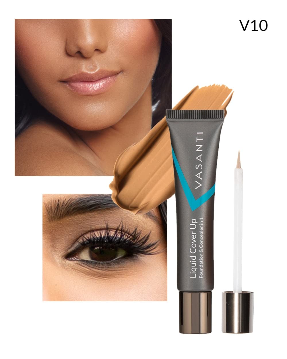 Vasanti Cosmetics Liquid Cover-Up - Foundation & Concealer in 1 - Oil-Free - V10