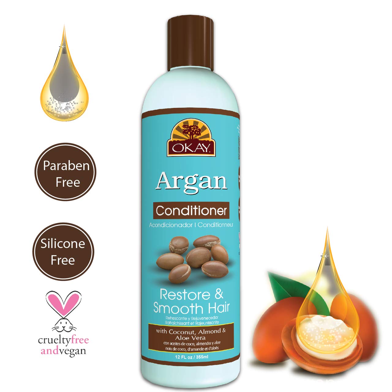 OKAY Argan Oil Conditioner, 12 Fluid Ounce