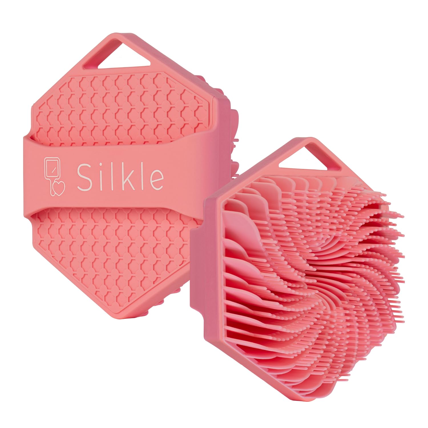 SILKLE Silicone Body Scrubber - Exfoliating Bath Brush and Skin Cleanser - Shower Sponge for Gentle Body Scrub and Wash - Silicone Scrubbing Care Tool for a Refreshed and Renewed You - Pink