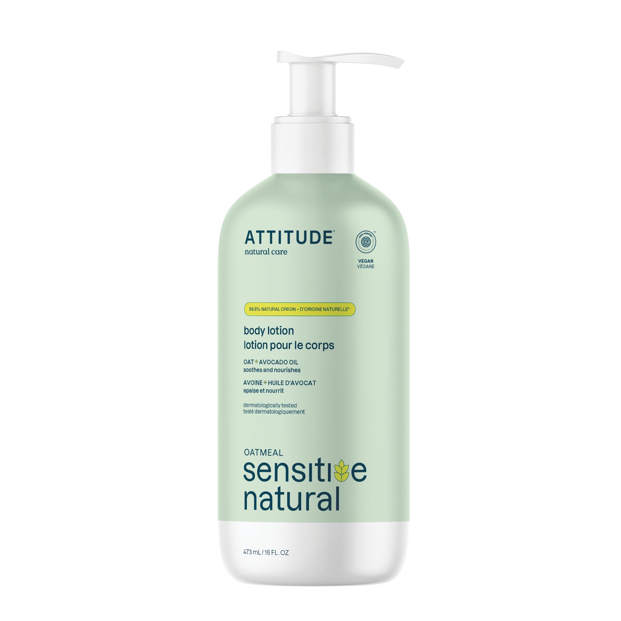 ATTITUDE Nourishing Body Lotion for Dry & Sensitive Skin, With Soothing Oatmeal, Dermatologist-tested & Hypoallergenic, EWG Verified Body Moisturizer, Avocado Oil, 16 Fl. Oz.