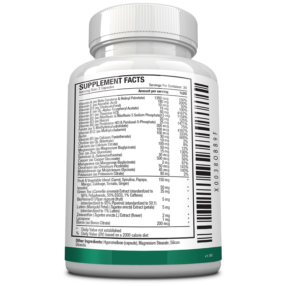 Approved Science Multi-Vitamin - with Full-Spectrum B-Vitamins, Green Tea, Lutein, Lycopene, Zeaxanthin, BioPerine - 60 Capsules - 1 Month Supply