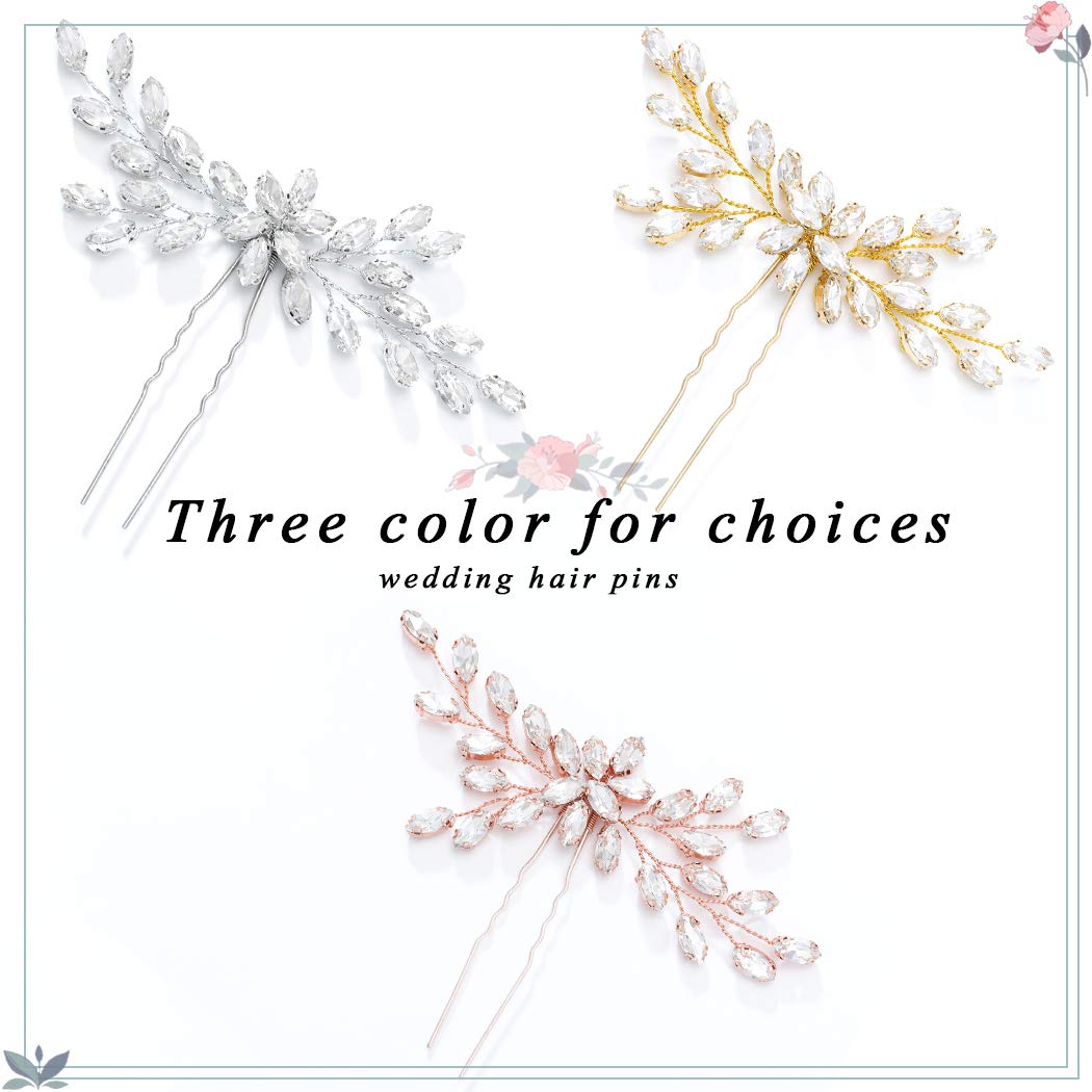Unicra Bride Wedding Crystal Hair Pins Bridal Hair Pieces Wedding Hair Accessories for Women and Girls (Rose Gold)