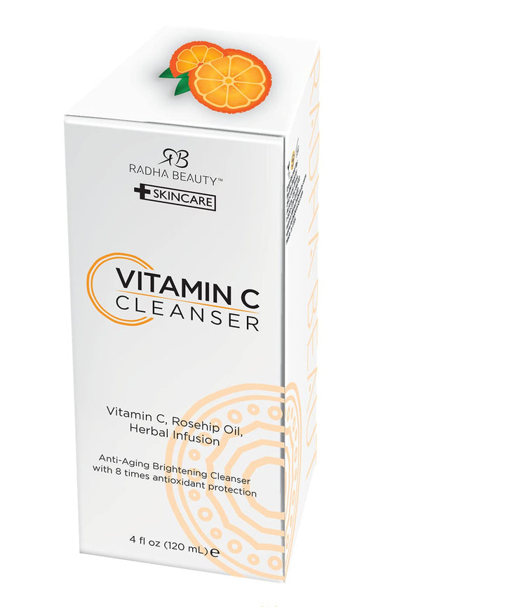 Radha Beauty Vitamin C Facial Cleanser for Anti Ageing and Skin Brightening with Herbal Infusion and Rosehip Oil (4 oz)