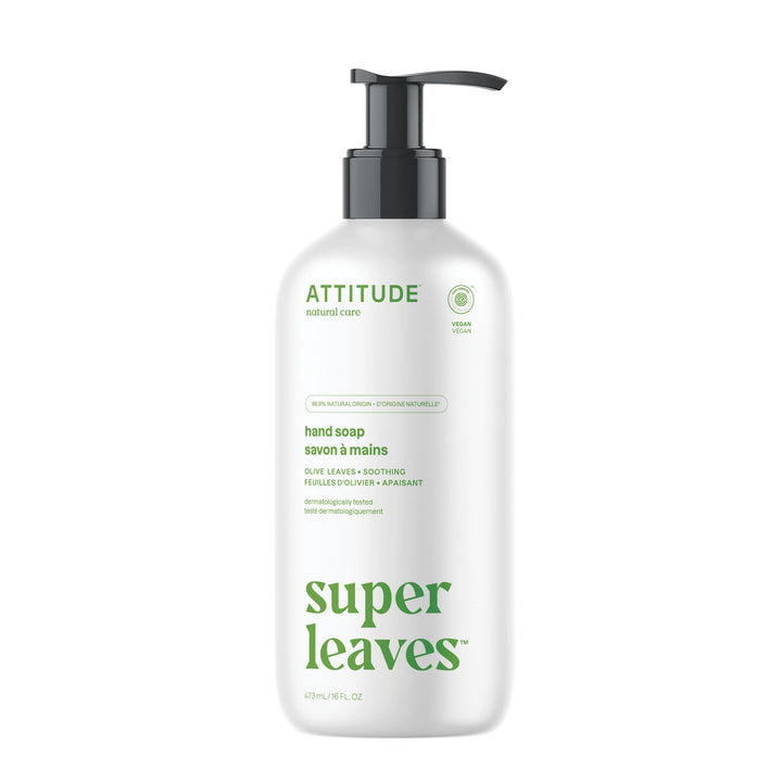 Natural Hand Soap by ATTITUDE: EWG VERIFIED Hand Soap, Hypoallergenic, Dermatologist Tested & Vegan | Super leaves Hand Soap - Olive Leaves (16 oz)