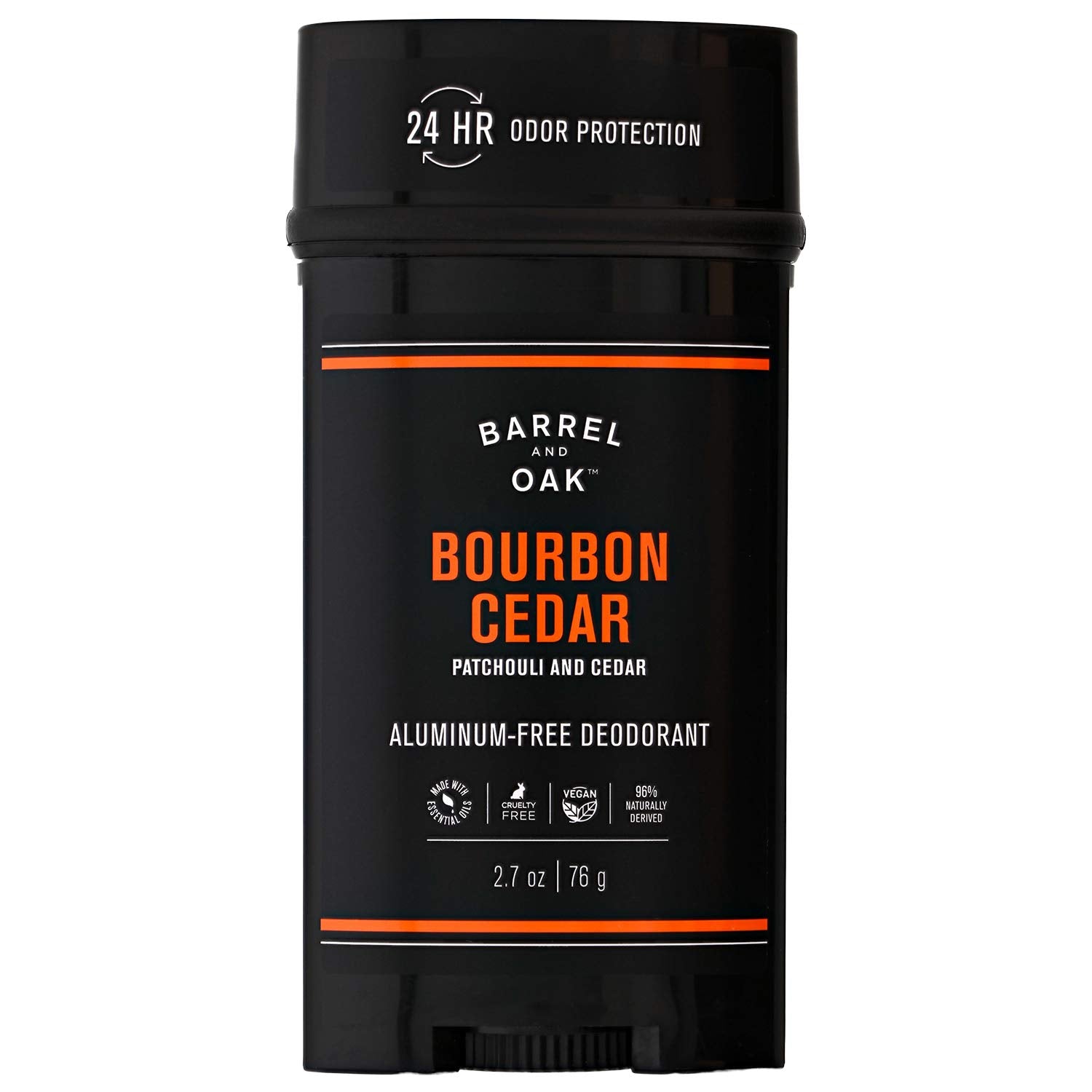 Barrel and Oak - Aluminum-Free Deodorant, Deodorant for Men, Essential Oil-Based Scent, 24-Hour Odor Protection, Cedarwood & Bourbon Aroma, Gentle on Sensitive Skin, Vegan (Bourbon Cedar, 2.7 oz)