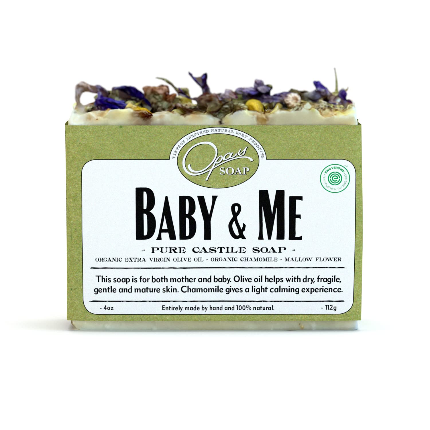 Opas Soap - 100% Natural Baby & Me Fragrance Free Castile Olive Organic Oil Soap with Chamomile