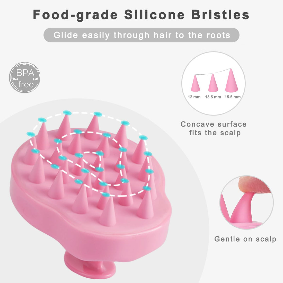 Hair Scalp Massager Shampoo Brush, FReatech Scalp Massage Brush for Scalp Care Hair Cleaning Shower, Soft Silicone Comb for Men, Women, Kids and Pets - Pink