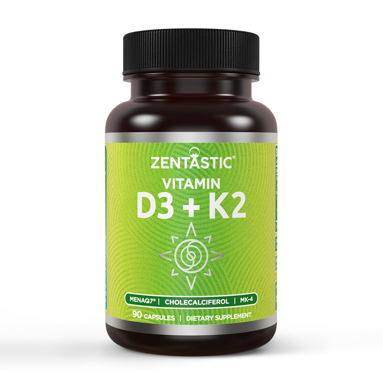 Zentastic Vitamin D3 K2, 5000IU & 200mcg, Vitamin D & Patented MK7 & MK4 for 3-in-1 Complex Support - Vegetarian, Non-GMO, 90 Caps