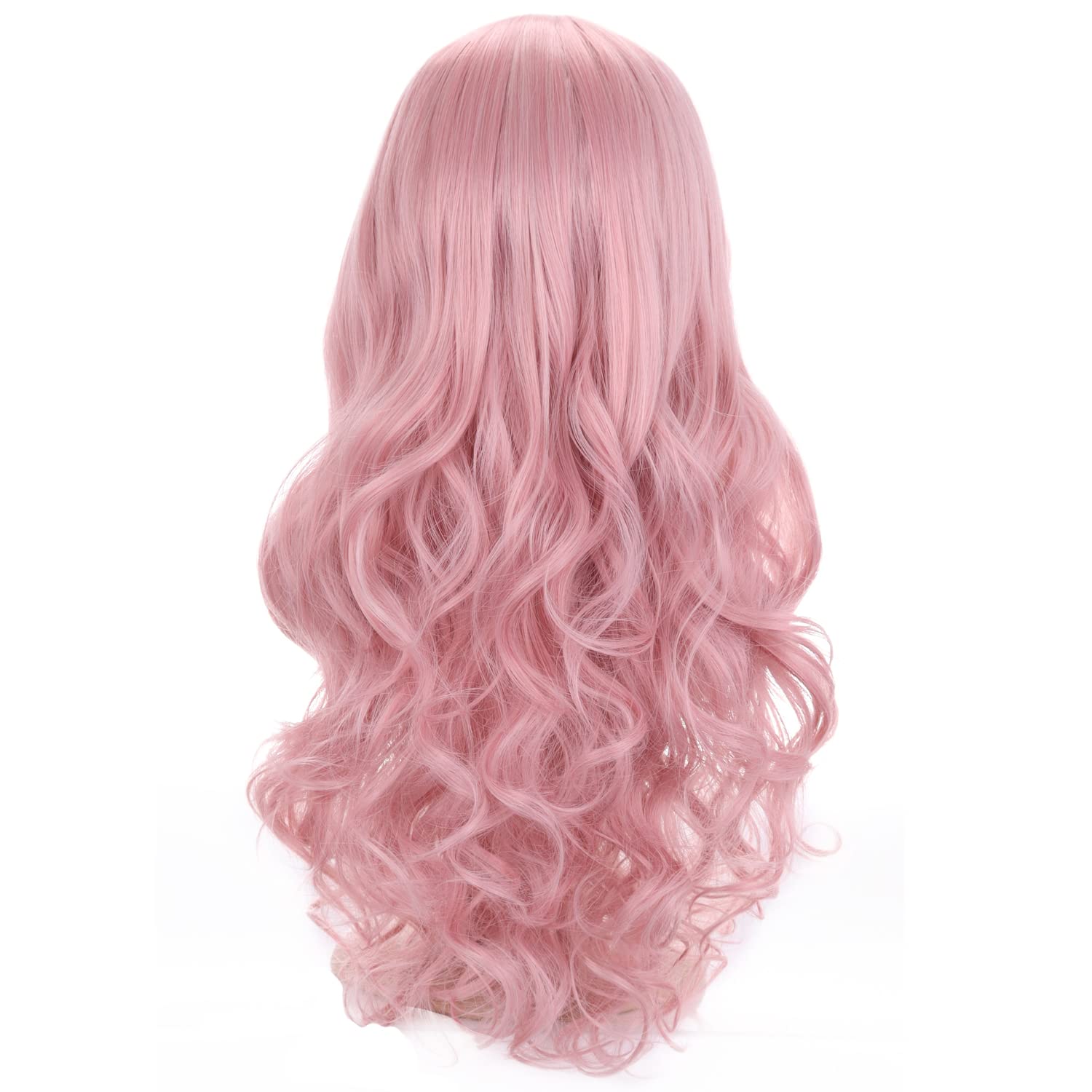 BERON 24 Stylish Long Curly Pink Hair Wig Party Perruque (Lovely Pink)