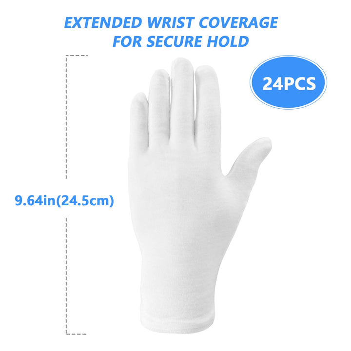 24 pcs (12 Pairs) White Cotton Gloves for Dry Hands, SPA Gloves Inspection Gloves Coin/Jewelry.
