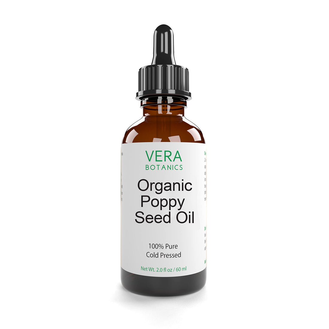 Vera Botanics ORGANIC POPPY SEED OIL 100% Pure & Natural, Unrefined, Cold-Pressed For Face, Dry Skin, Nails, Lips, Body & Hair - Reduce Hair Breakage