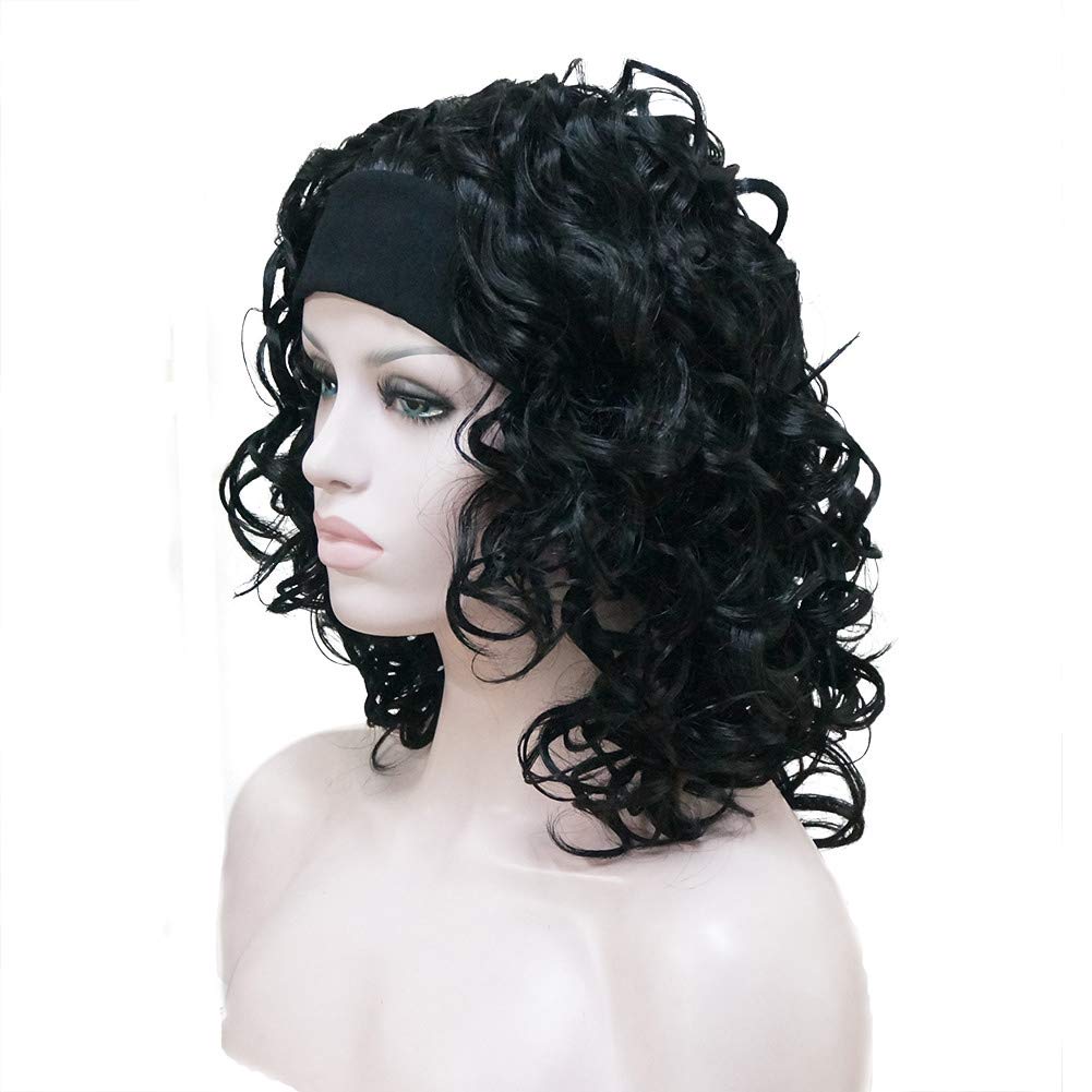 #1: Aimole Short Curly Black Wigs Women'S Wig 3/4 Half Wig With Headband #1 Black