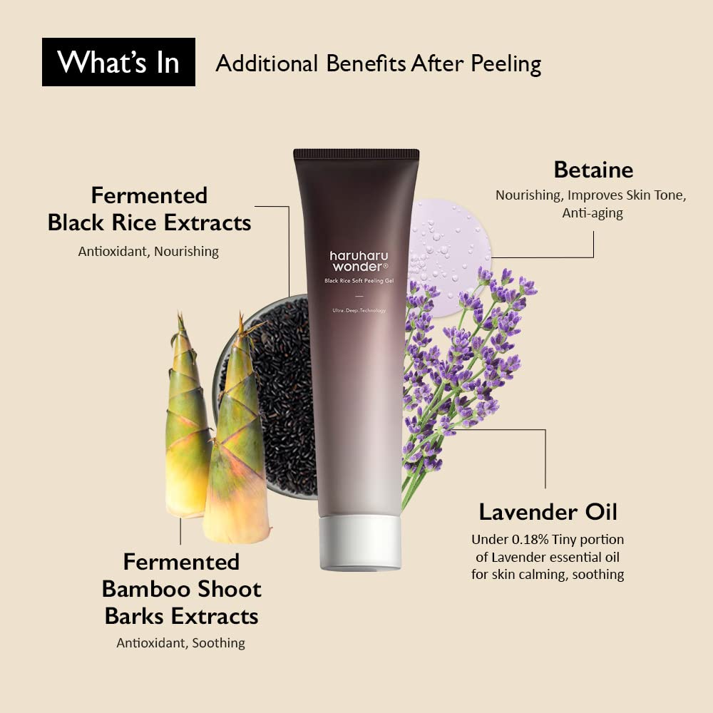 Haruharu Wonder Black Rice Soft Peeling Gel 100ml, Complete exfoliation, moisturizing and nourishing, Dead cell removal, Lavender oil