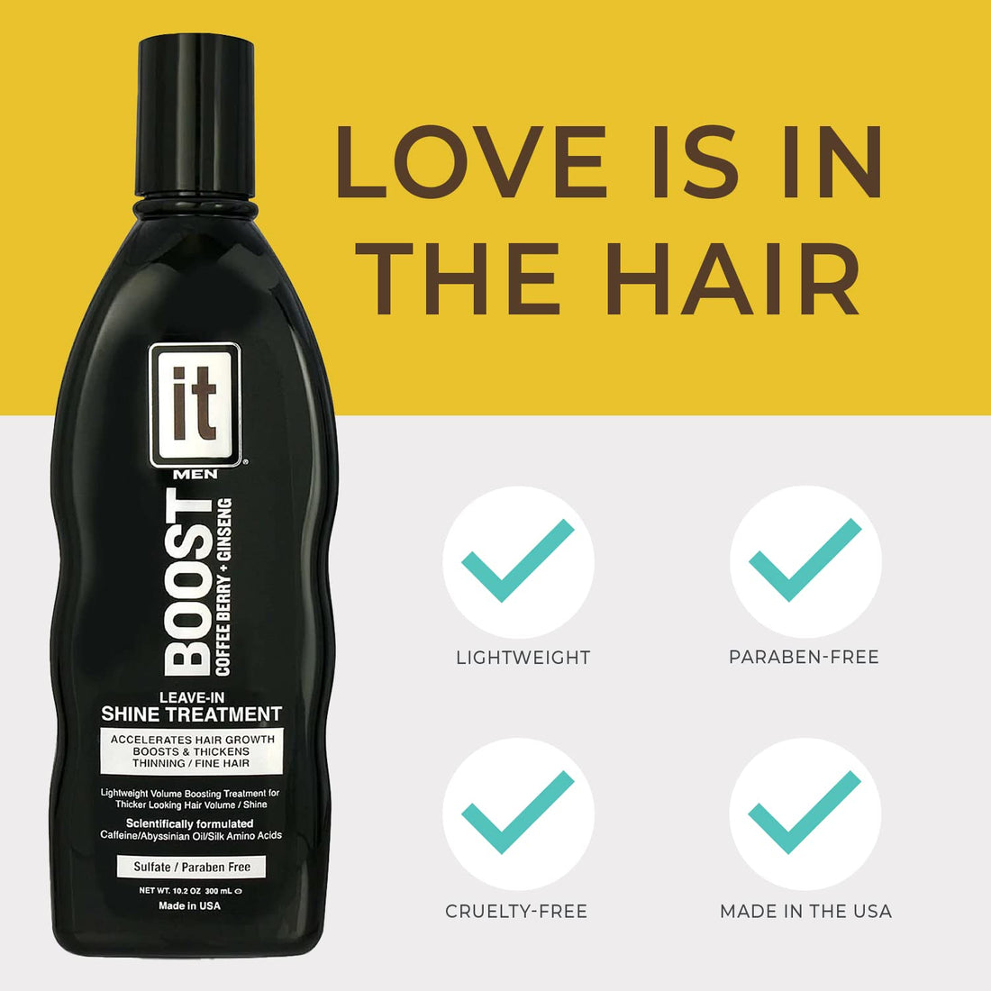 BOOST IT Leave-In Shine Treatment for Men | Hair Growth, Thicken Thinning & Fine Hair | Sulfate & Paraben, 10.2oz