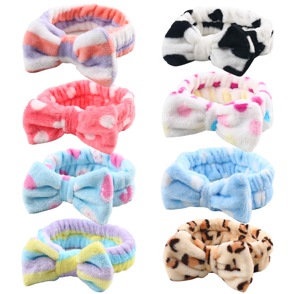 Shindel Bow Hair Band: Bow Hair Band, Soft Carol Fleece Hairlace Headband Turban Bowknot Bow Makeup Shower Headbands Headwraps For Washing Face Shower Spa Mask, Multiple Styles, 6Pcs