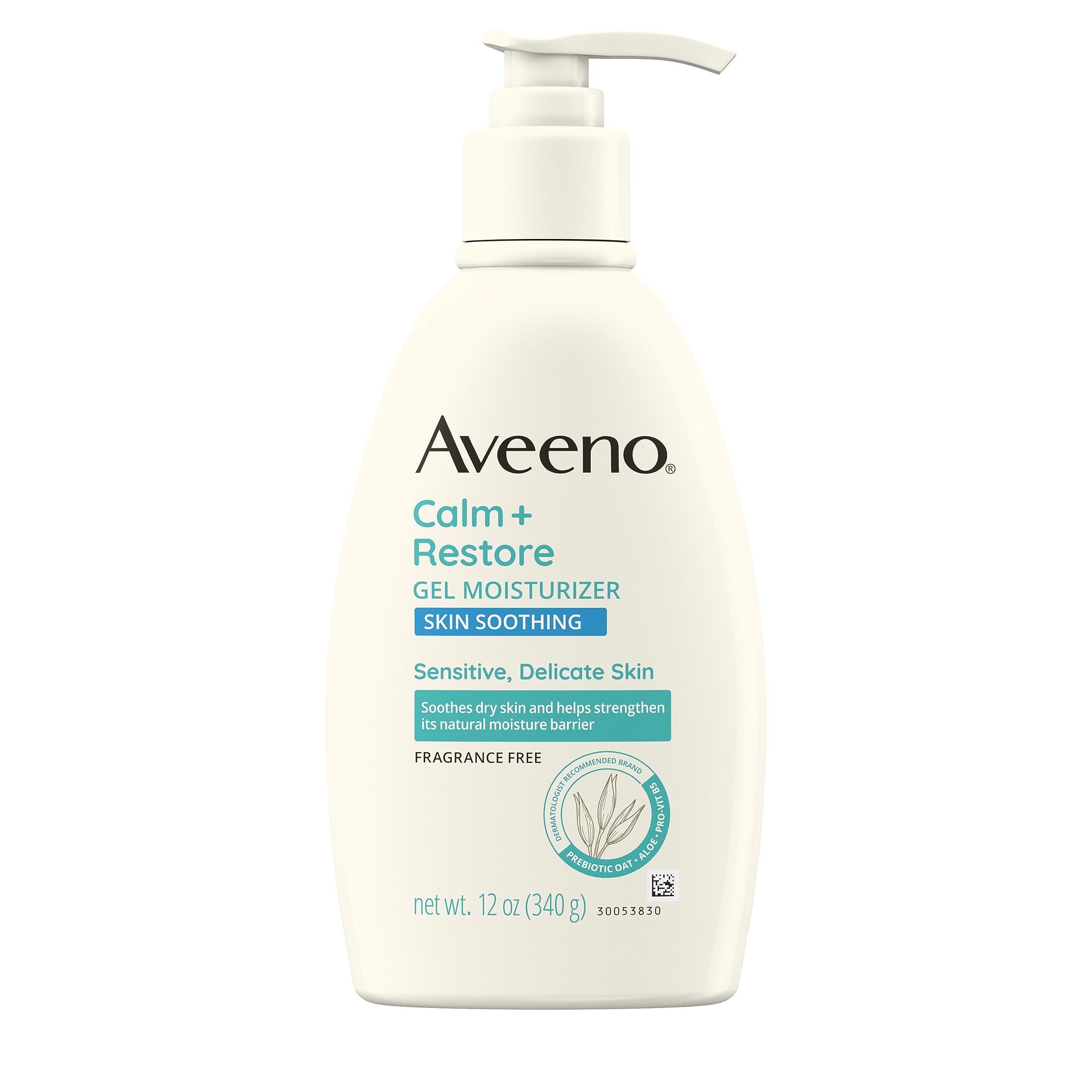 Aveeno Calm + Restore Body Moisturizer Gel for Sensitive Skin, Lightweight Moisturizer to Help Heal Dry Skin with Aloe Vera, Prebiotic Oat and Pro-Vitamin B5, Fragrance Free, 12 OZ