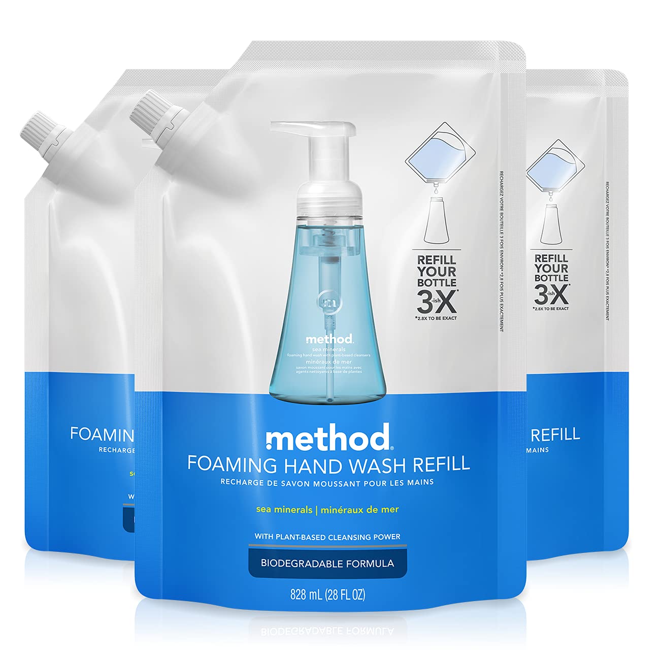 Method Foaming Hand Wash Refill Pouch, Sea Minerals, 28oz, 3pk