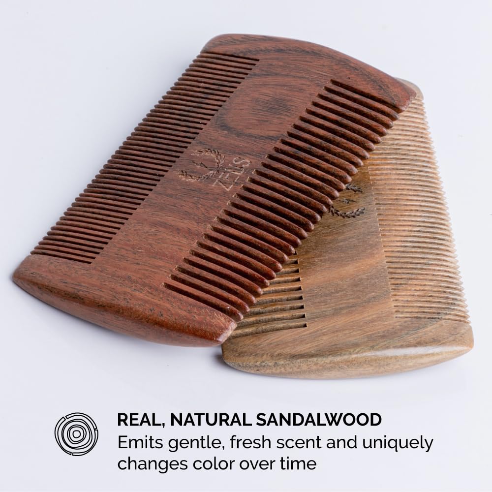 Zeus Organic Sandalwood Double-Sided Beard Comb with Leather Sheath!