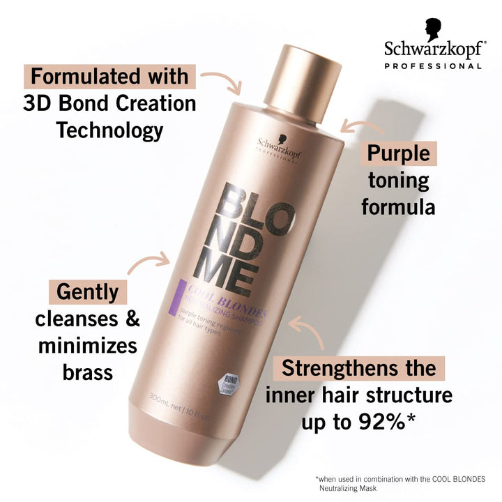BlondMe Cool Blondes Neutralizing Shampoo – Moisturizing Hair Cleanser with Purple Toning Pigments – Neutralizes Yellow Tones and Brassiness in All Blonde Hair Types, 1000 ml