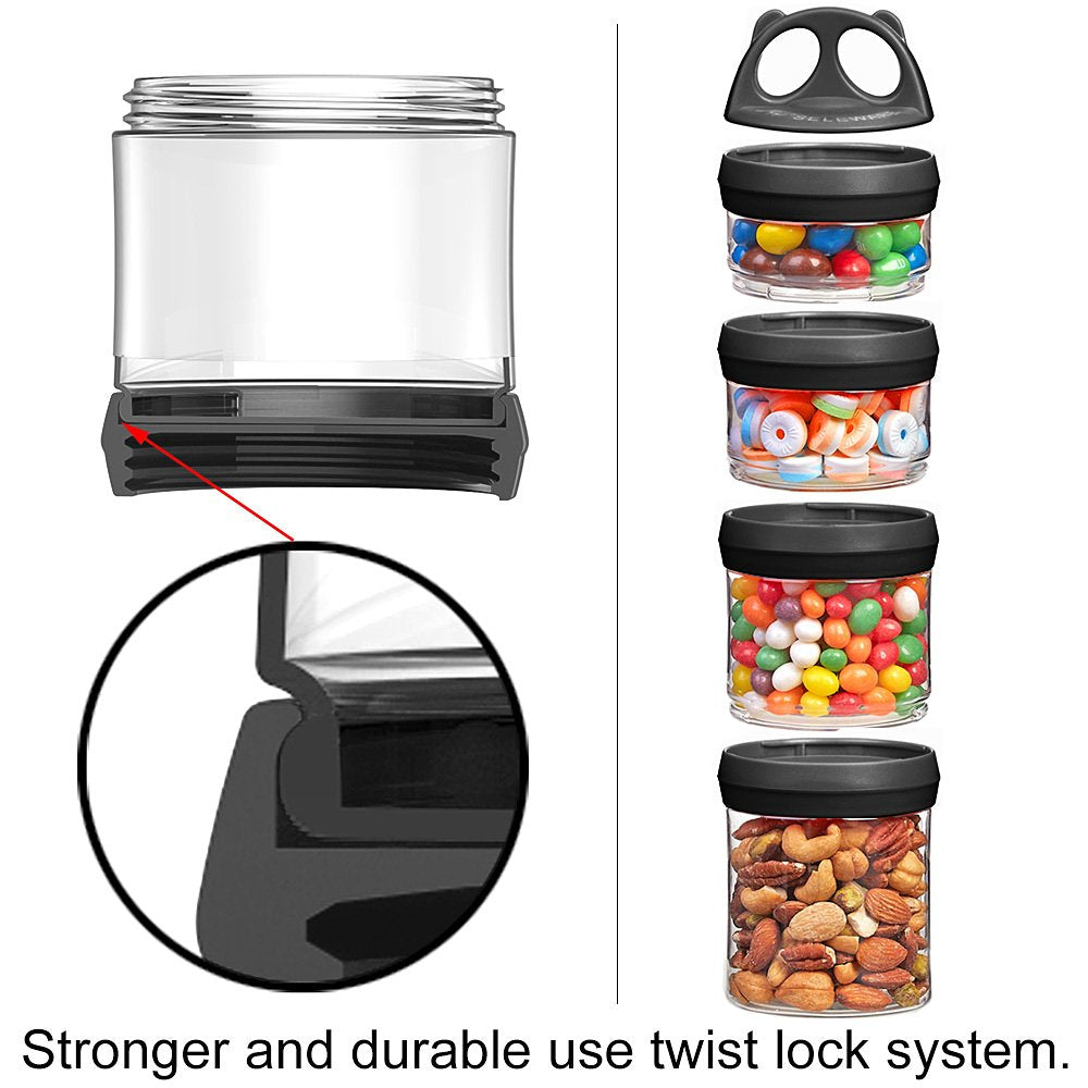 BeneLabel Stackable Food Storage Containers with Twist Lock System - BPA-Free Tritan Containers for Travel, Formula, Protein Powder, Snacks - Leakproof & Dishwasher Safe - 31 oz (Black)