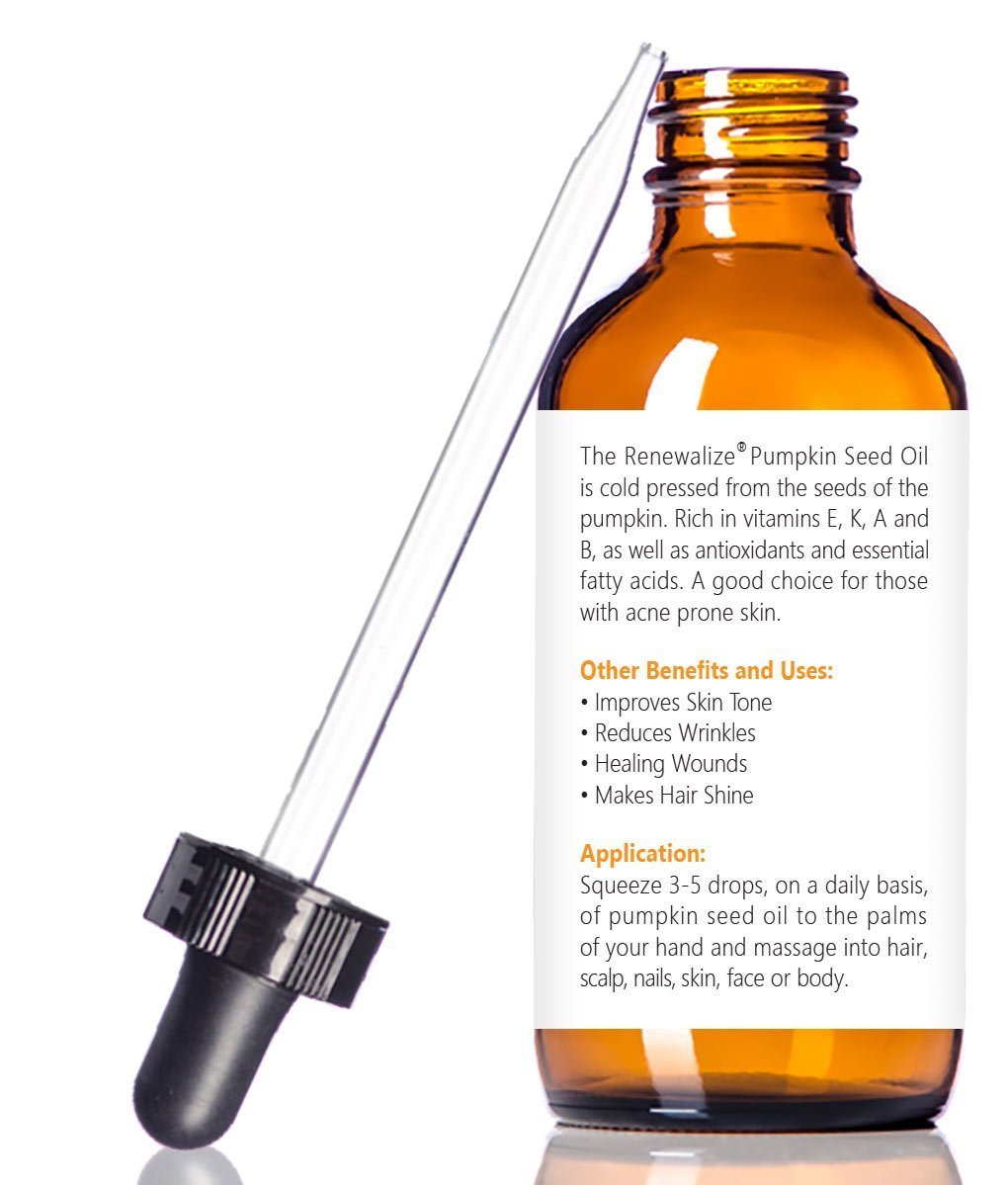 Organic PUMPKIN SEED OIL grown in USA - 4 oz. Dark Glass Bottle with Glass Eye Dropper | Highest Quality 100% Pure , Unrefined , Cold Pressed Oil