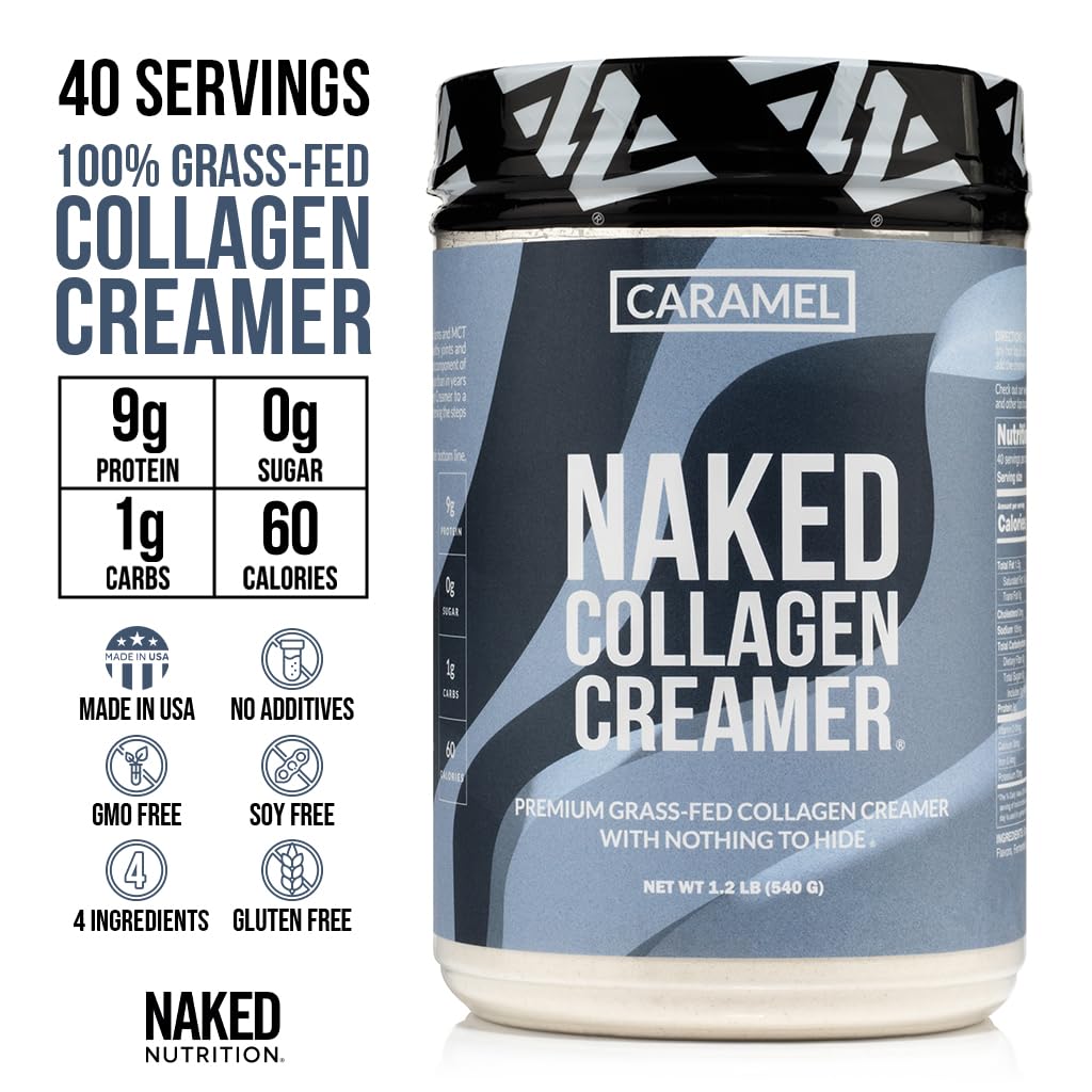 Naked Collagen Coffee Creamer - Caramel Collagen Creamer For Coffee - Dairy-Free, Gluten-Free, GMO-Free - Support Hair, Skin, and Nails - 40 Servings