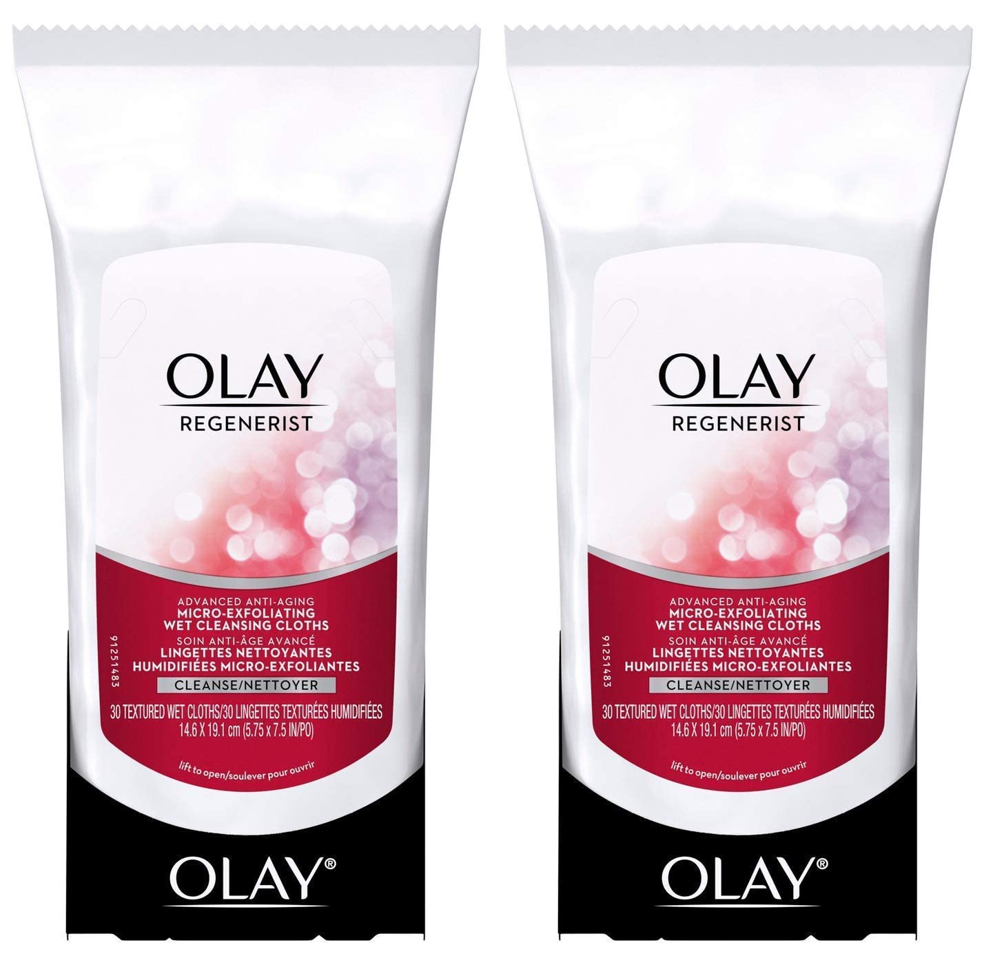 OLAY Regenerist Advanced Anti-Aging Micro-Exfoliating Cleansing Cloths 30 Each (Pack of 2)