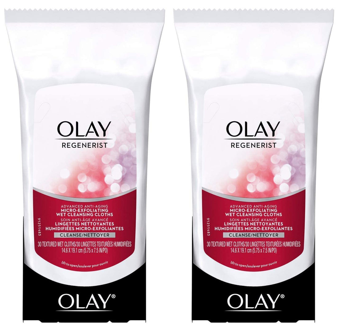 OLAY Regenerist Advanced Anti-Aging Micro-Exfoliating Cleansing Cloths 30 Each (Pack of 2)