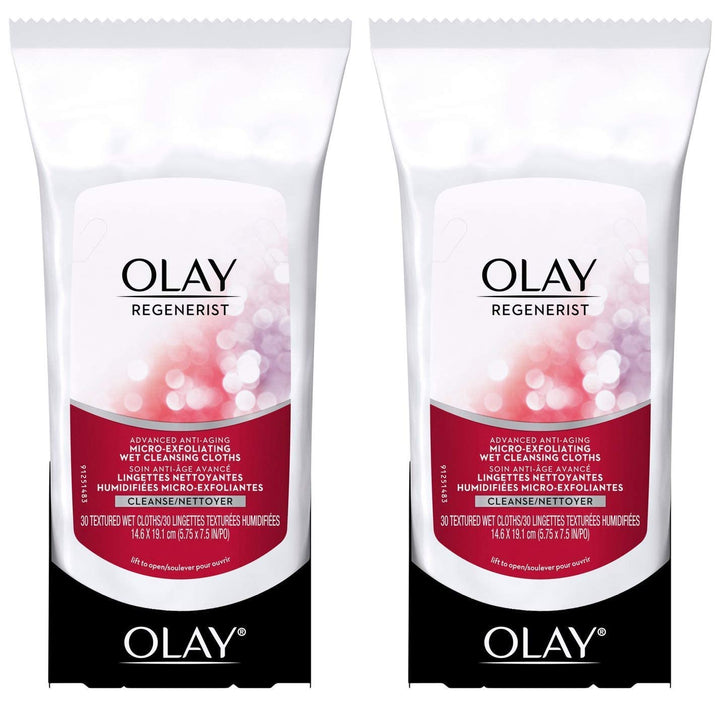 OLAY Regenerist Advanced Anti-Aging Micro-Exfoliating Cleansing Cloths 30 Each (Pack of 2)