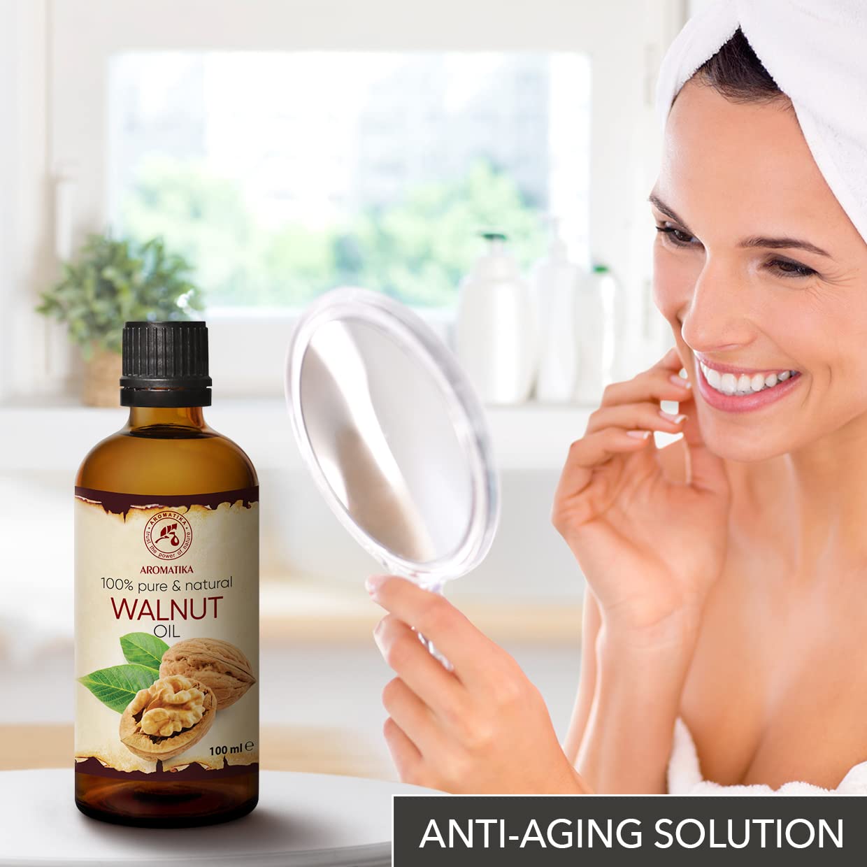 AROMATIKA Walnut Oil 3.4 fl oz - Juglans Regia Seed Oil - USA - 100% Pure - Intensive for Face Care - Body - Hair - Skin - Nails - Hands - Good w/Essential Oil