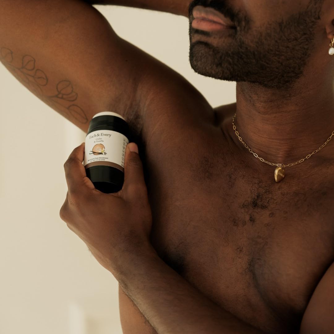 Each & Every All Natural Aluminum Deodorant for Men and Women – Cruelty Vegan Deodorant with Essential Oils, Non-Toxic, Baking Soda, Cedarwood, 2.5 Oz