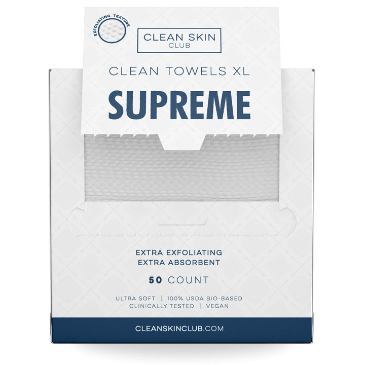 Clean Skin Club Clean Towels XL™ Supreme, 100% USDA Biobased Face Towel, Disposable Face Towelette, Eczema Association Accepted, Makeup Remover Dry Wipes, Ultra Soft, 50 Ct, 1 Pack
