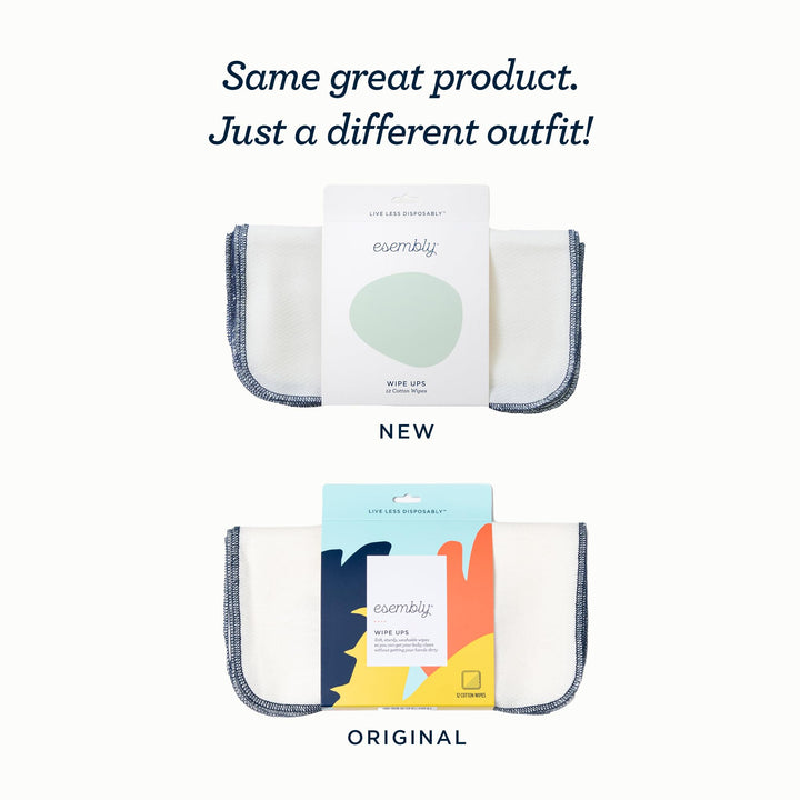 Esembly Wipe Ups, Organic Cotton Reusable Baby Wipes, Soft and Sturdy Washable Cloth Diaper Wipe, One Size, 2 x 12-pk (24 wipes)