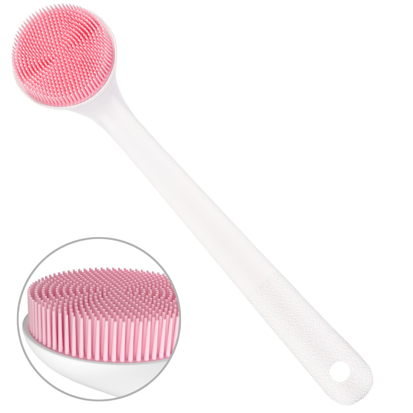 Silicone Back Scrubber for Shower, Back Washer Brush Long Handle with Soft Bristles, Bath Body Shower Exfoliator Brush for Men and Women, BPA Free, Non-Slip